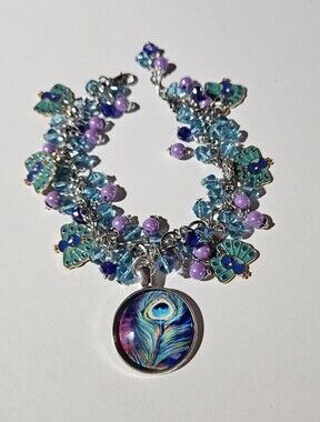 Peacock Cha Cha Charm Bracelet with Blue and Purple Accents